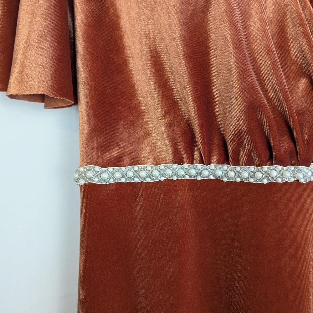 Sorella Vita Velvet Flutter Sleeve Beaded Waist Formal Maxi Gown - Picture 5 of 8